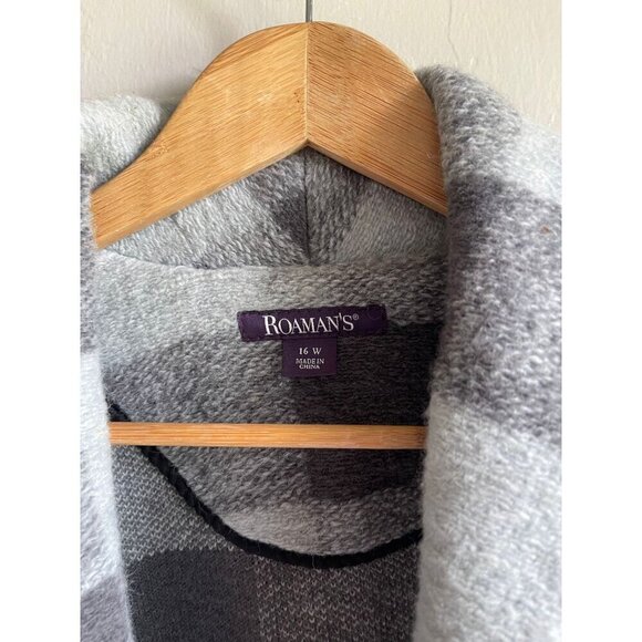 NWOT ROAMANS Size 16W Gray Buffalo Plaid Wool Blend Jacket Long Sleeve Collared - Picture 6 of 7